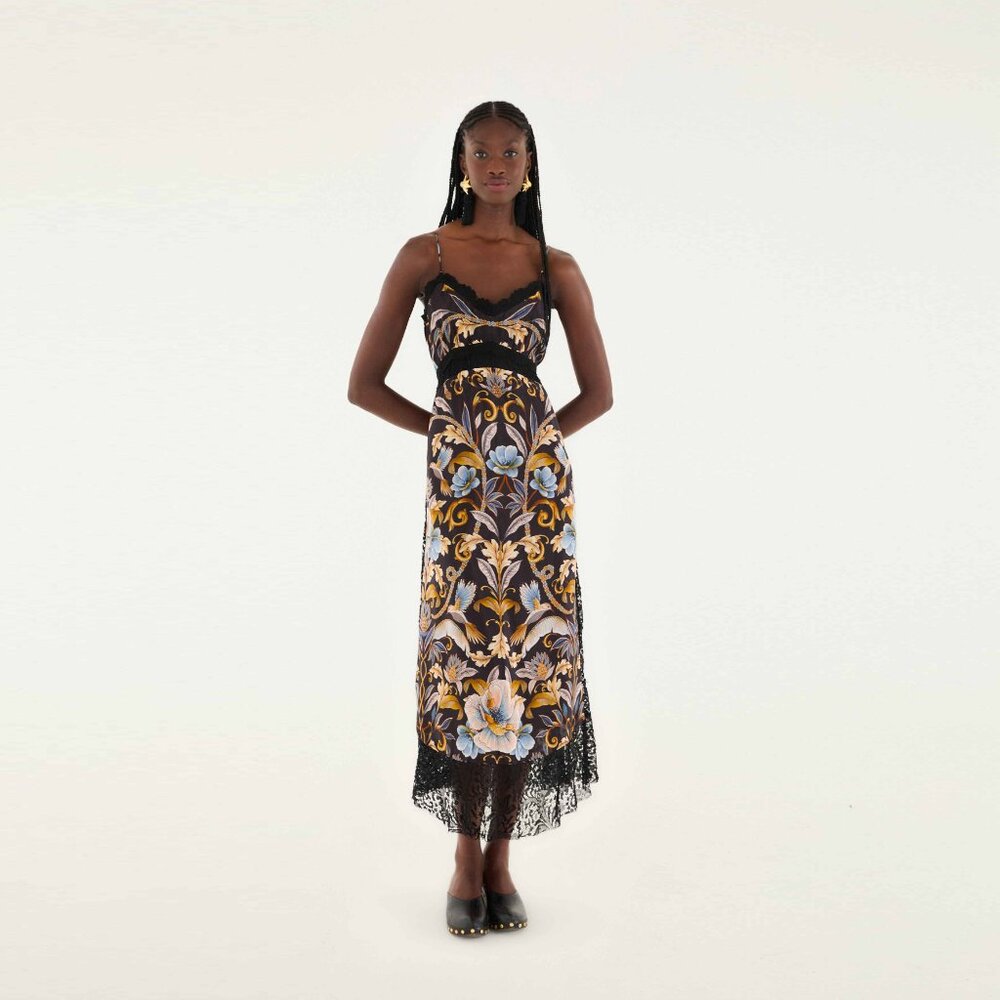 Farm Rio Black Flowerful Garden Midi Dress, Size XS